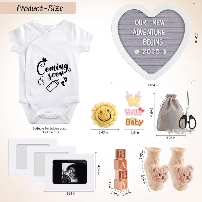 ELESTONE Pregnancy Baby Announcement Set, 16Pcs Pregnancy Baby Announcement Sign Onesie Reveal Ideas for Grandparents Husband Family, Felt Letter Board for Gender Reveal Shower (Pregnancy Announcement) - Image 2